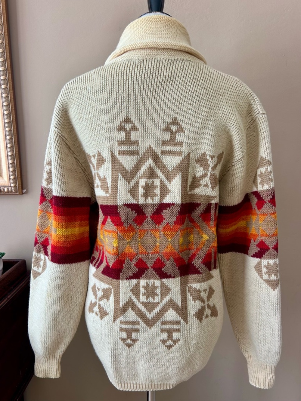 Pendleton Vintage 1970s Western Aztec Wool Shawl Collar Cardigan Sweater M - Picture 9 of 15